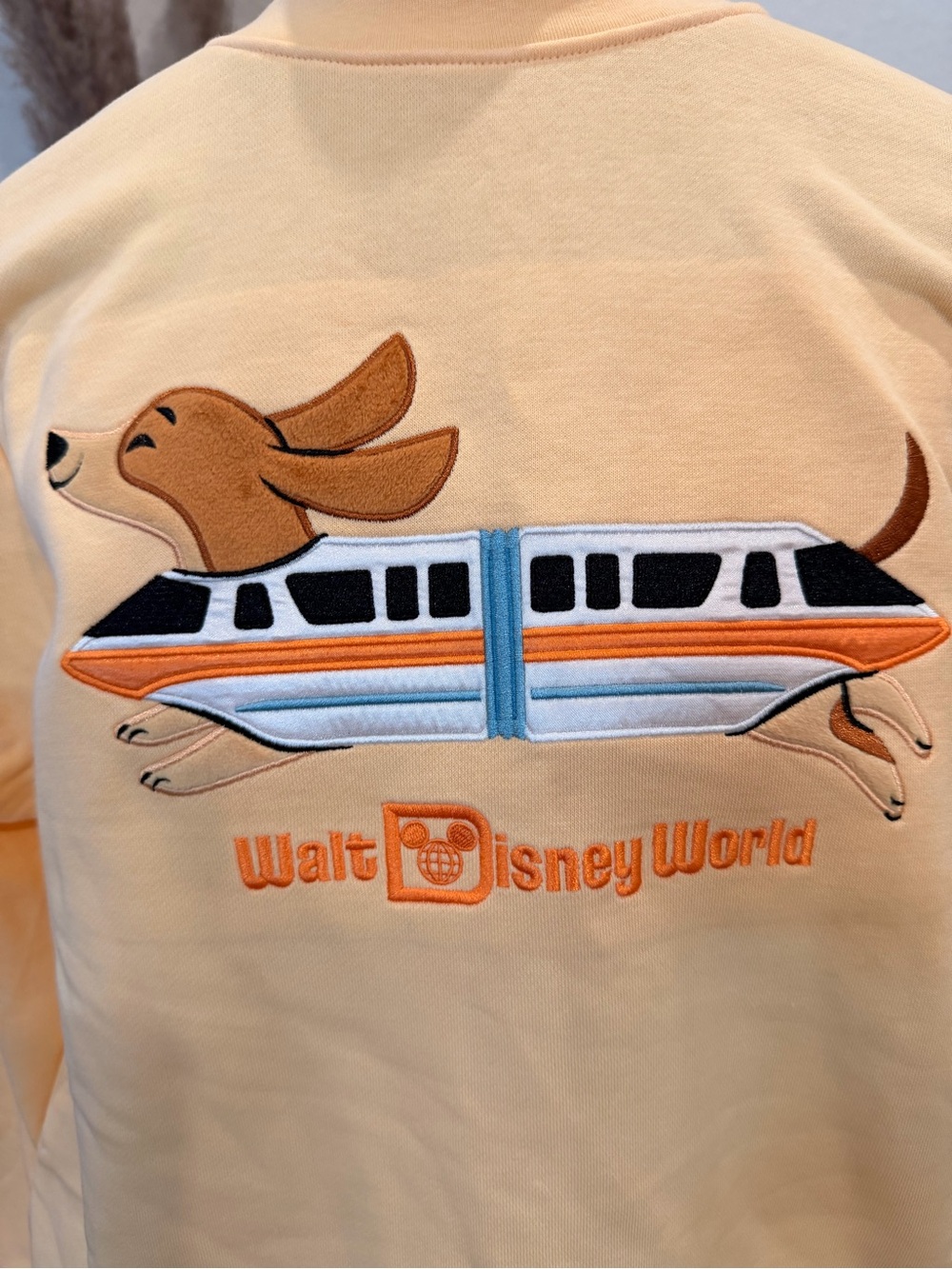 Walt Disney World Peach Monorail Dachshund Weiner Dog Embroidered Sweatshirt - Picture 2 of 3